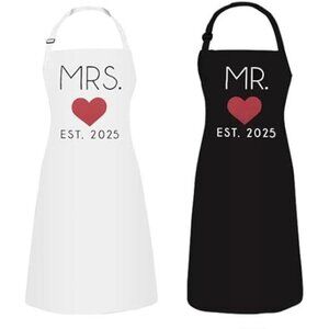 Mr. and Mrs. Couples Kitchen Aprons (2-Piece Set) Cute Cooking Bibs Wedding